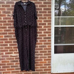 J Jill Black Dark Floral Rayon Elastic Waist Wide Leg Romper Jumpsuit Women 3XL
